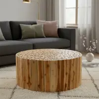 Mesa Ratona Madera Redonda Importado Artesanal Pushkar Marrón