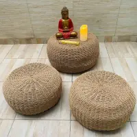 Puf Zen Fibras Naturales Banquito Mesa Artesanal De 30x45 Cm
