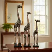 Familia Jirafas X 3 Importadas Madera Pintada Decoración Blanco Y Negro