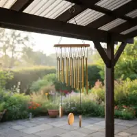 Llamadores De Ángeles Tubos Dorados Y Madera Decoración Marrón Claro
