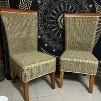 Silla Madera Teka Y Seagrass Con Pollera Importada Indonesia No Marrón