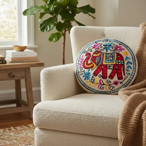 Fundas D Almohadón Bordado Hindu Decoración D India Circular Rojo