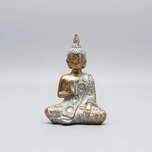 Estatua Buda Original Pushkar 13 Cm Resina Religión Dorado Oscuro