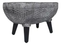 Maceta Artesanal Importada Oriente Buda Tallado 40 Cm Resina Gris
