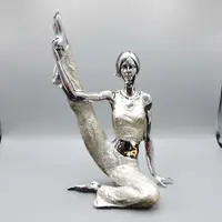 Estatuilla Dama En Posiciones Yoga 38 Cm Deco Oriente Resina Plateado