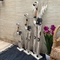 Juego 3 Estatuillas Camellos Artesanales Importado Madera Marrón Claro