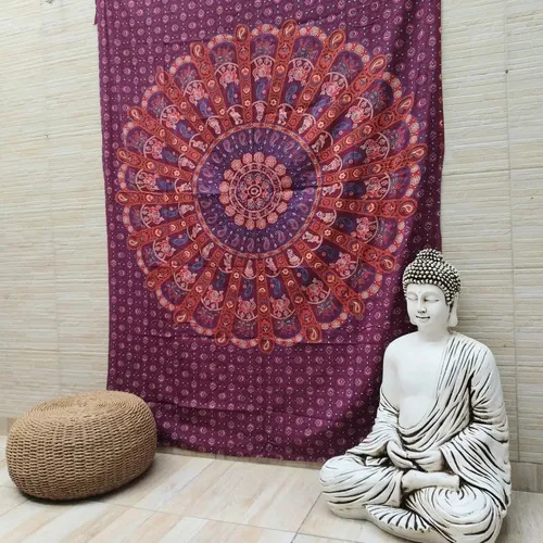 Manta Hindu Cubre Cama 1 Pl Mandala Algodón India Lona Tapiz