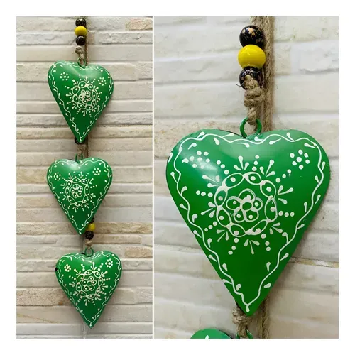 Tira 3 Corazones Importados India Metal Pintado Moviles Deco
