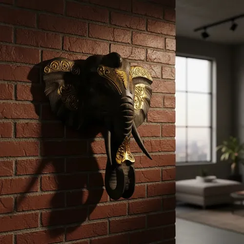 Mascara Elefante De Pared Madera Teka De Indonesia 30 Cm Marrón Oscuro