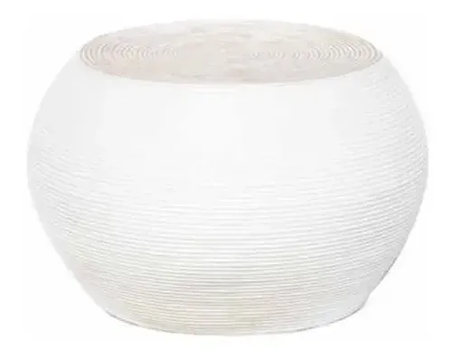 Mesa Redonda Importada Resina Símil Ratán Apto Exterior 65cm Blanco