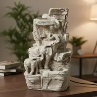 Fuente De Agua Zen Elefante Y Cría Con Caídas Decorativa