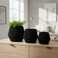 Set X3 Porta Maceta De Metal Y Hilo Maceteros Pushkar Tienda Negro