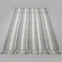 Manta Cobertor Rustico Hindú 1 1/2 Pl Importado India Kerala Gris Blanco Rayas
