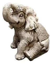 Elefante Sentado Hindu Resina De Jardín Apto Exterior 43 Cm Blanco