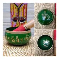 Cuenco Tibeteano 7 Metales Importado 9 Cm 250g Verde Pintado Artesanal