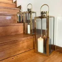 Set X 3 Fanales Acero 50 Cm Importados Faroles Decorativos  Dorado