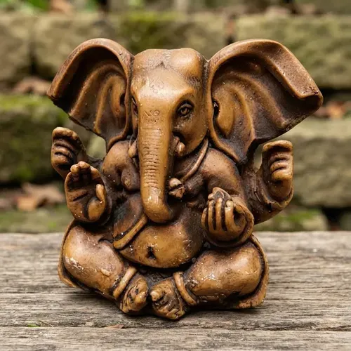 Imagen Estatuilla Ganesha En Resina Simil Madera Apto Exter Marrón Claro