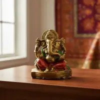 Ganesha Dorada Importada India Estatuilla Artesanal Resina Rojo