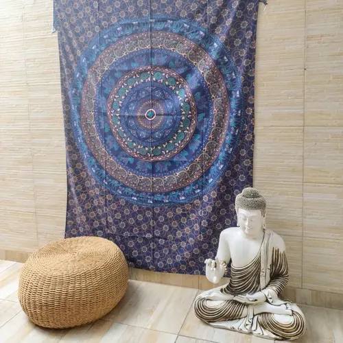 Manta Hindu Cubre Cama 1 Pl Mandala Algodón India Lona Tapiz