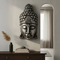 Mascara Buda De Indonesia Cuadro Artesanal Madera Oriente Plateado