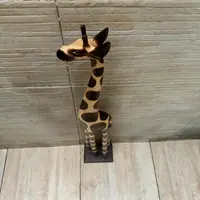 Jirafa De Madera Teka En 1 Pieza Pintada Artesanal Importada