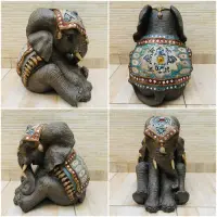 Elefante Abundancia Artesanal Grande 55 Cm Importado Resina Gris Oscuro