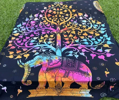 Manta Cubrecama De Algodón Hindu 2y1/2p Mandala Cubresillon