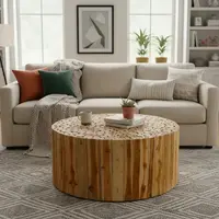 Mesa Ratona Madera Redonda Importado Artesanal Pushkar Marrón