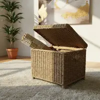 Puff Baúl  Organizador Asiento Cuadrado Kraft Natural C Tapa Marrón Puff Cuadrado