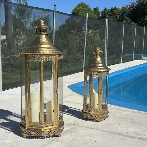 Juego 2 Fanales De India Porta Vela Envío Gratis Importados Dorado Oscuro