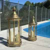 Juego 2 Fanales De India Porta Vela Envío Gratis Importados Dorado Oscuro