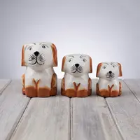 Set 3 Perros En Madera Artesanía India Oferta Decoración Naranja