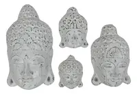 Set 4 Mascaras Buda Importadas Madera Oriente Pushkar Tienda Blanco Patinado