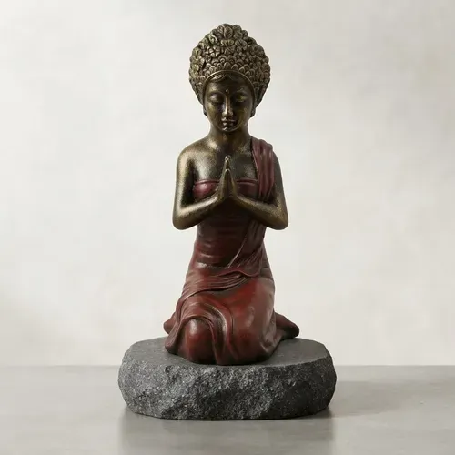Escultura Mujer Balinesa De Fibrocemento 65 Cm Indonesia Zen Dorado