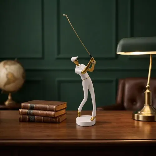 Escultura Estatua Golfista Decorativa Diseño Exclusivo Blanco