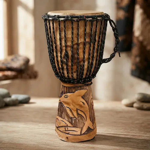 Djembe Instrumento Artesanal Tallado Indonesia Tambor 40cm Marrón