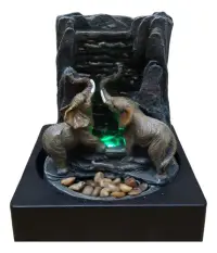 Fuente Elefantes Cascada Agua Sonido Zen Importadas Luz Led Gris