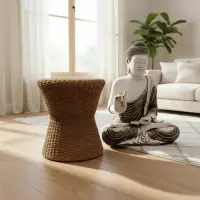 Mesa Conica Doble Apoyo Fibra Natural Kraft-madera Artesanal Marrón