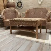 Juego Artesanal Sillones D Fibra Natural X4 Unidades Galería Marrón