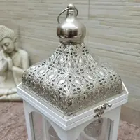 Fanal En Madera Y Metal Grande Faroles Deco Zen Indonesia Blanco