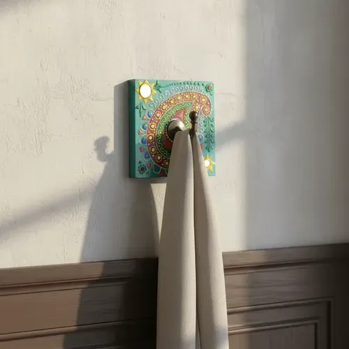 Perchero Pared Artesanal Hindu 1 Gancho Pintado A Mano India