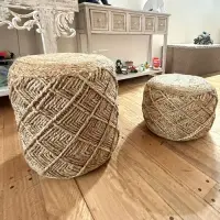 Puff Natural Yute Rustico Importado Banco Mesa Artesanal Modelo 1