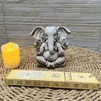 Estatuilla Ganesha 14 Cm Resina Traida D India Apto Exterior Blanco