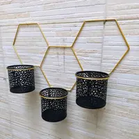 Porta Maceta Triple De Pared Hexagonal En Metal Importado Dorado Portamaceta