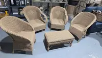 Juego Artesanal Living 4 Sillones + Mesa Kraft/caña/madera Marrón