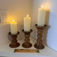 Set 3 Candelabros Madera Teka De India Portavela Artesanal