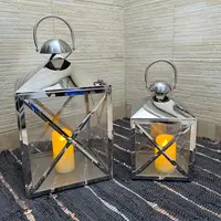 Set X 2 Fanales Plateados 50y30 Cm Faroles Importados India Plateado