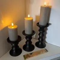 Set 3 Candelabros Madera Teka De India Portavela Artesanal