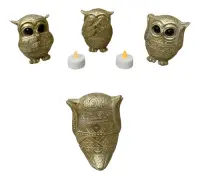 Juego X 3 De Buhos Ciego Sordo Mudo Resina Import Oriente  Dorado