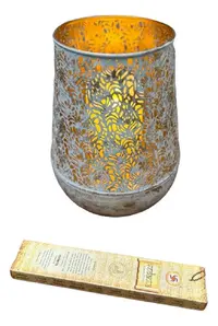 Fanal Hindu Porta Vela Metal Importado India Colgante O Pie Blanco Patinado